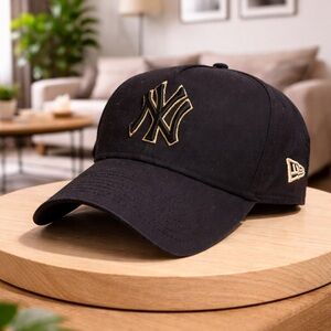 New Era Black Baseball Cap with Gold NY Logo